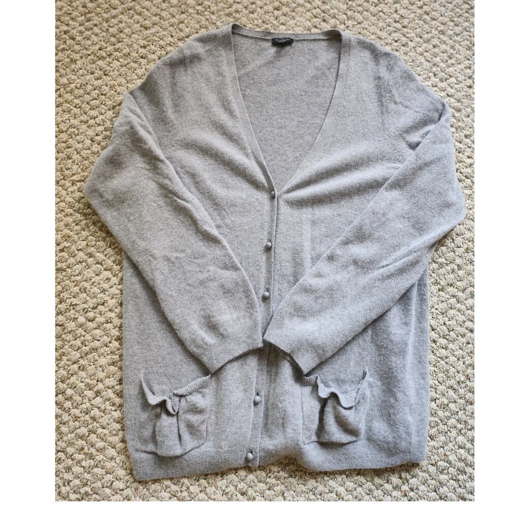Talbots Womens XLarge Gray Lambswool Blend‎ Classic Cardigan Long Sleeve Sweater